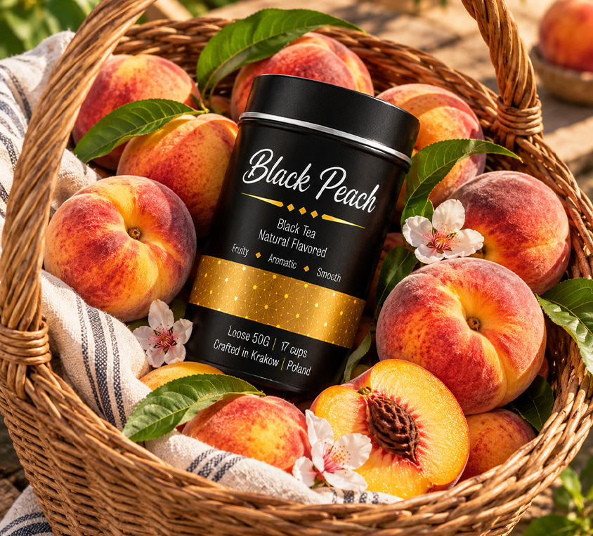 Black Peach Leo Tea – czarna herbata brzoskwiniowa w metalowej puszce 50g
